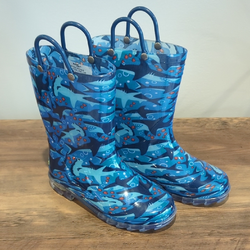 Kids Blue Shark Print Rain Boots